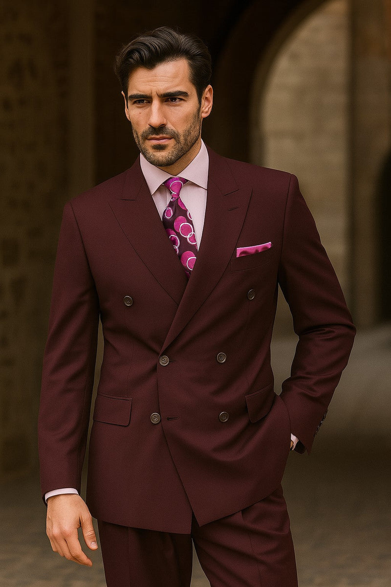 Apollo King Men's 2pc Double Breasted Suit Pleated Pants