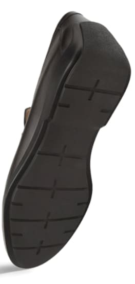 Black penny loafer in smooth leather with rounded toe and stitched vamp detail. Solid rubber outsole. Classic and versatile footwear.
