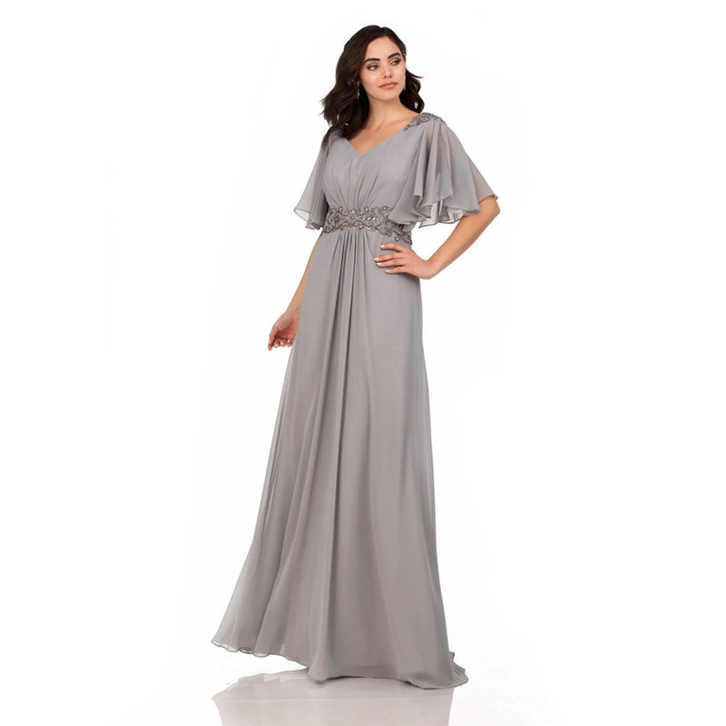 Abby Paris 986002W Beaded Chiffon Short Sleeve Gown