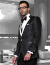 Mens Vested Swirl Patter Notch Lapel Tuxedo in Black