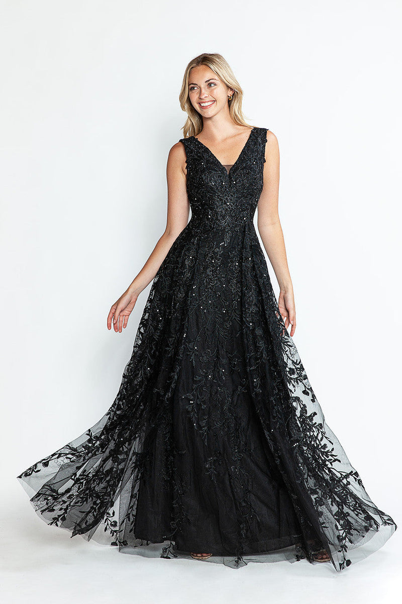 Formal Dress Long V-Neck Sleeveless A-Line Gown By Lenovia 8337-New Collection