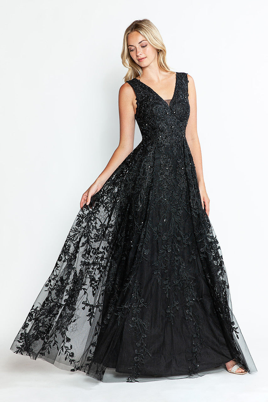 Formal Dress Long V-Neck Sleeveless A-Line Gown By Lenovia 8337-New Collection
