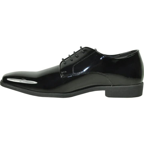 Mens Shiny Patent Plain Toe Tuxedo Dress Shoe In Black