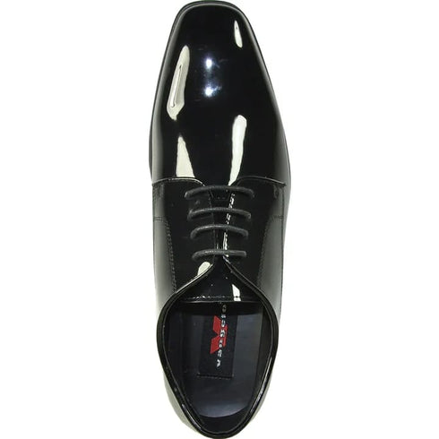 Mens Shiny Patent Plain Toe Tuxedo Dress Shoe In Black