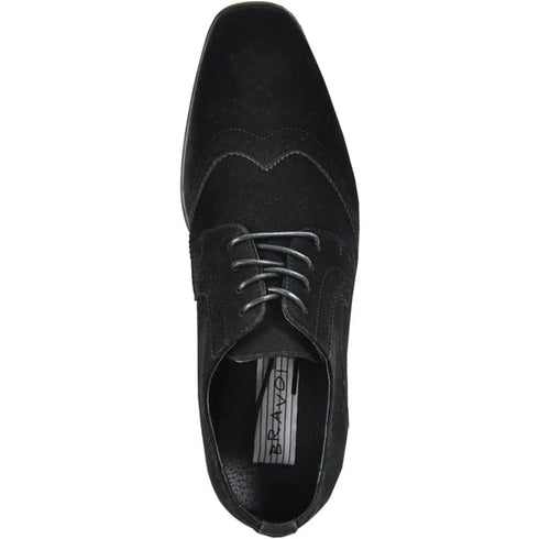 Mens Vegan Suede Wedding & Prom Wingtip Lace Up Dress Shoe In Black