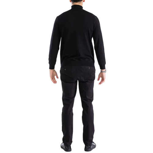 Alberto Nardoni men's black turtleneck sweater. Fitted silhouette with long sleeves and a folded collar. Crafted from a soft, stretchy knit. Solid black, no visible seams or patterns.
