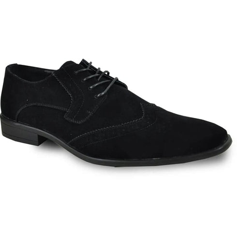 Mens Vegan Suede Wedding & Prom Wingtip Lace Up Dress Shoe In Black