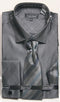 Men's Weave Pattern French Cuff Dress Shirt, Tie & Hanky Set In Black