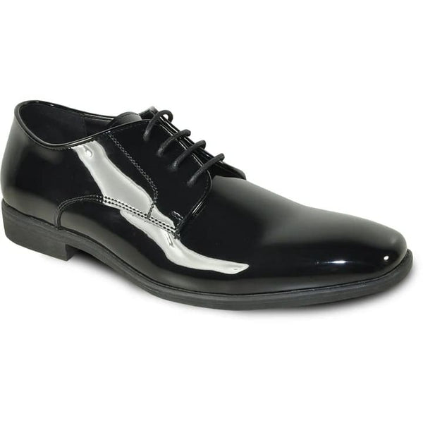 Mens Shiny Patent Plain Toe Tuxedo Dress Shoe In Black