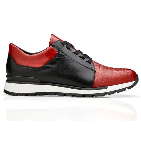 Men's Belvedere Titan Calf & Crocodile Sneaker In Black & Red