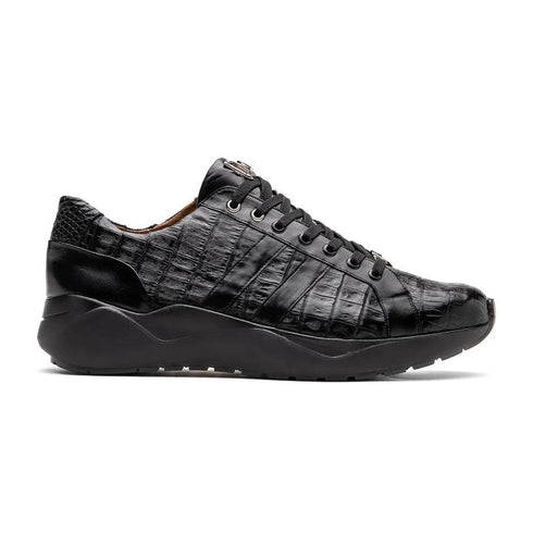 Marco Di Milano Nino Men's Shoes Black Sleek Genuine Caiman Crocodile Fashion Sneaker