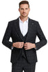 Plaid Suit - Windowpane Suit - Checkered Suit - Mens Vested Dark Grey Suit