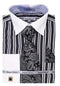 Men's White Collar & French Cuff Double Stripe Dress Shirt In Black