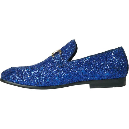 Mens Modern Glitter Sequin Prom Tuxedo Buckle Loafer in Royal Blue