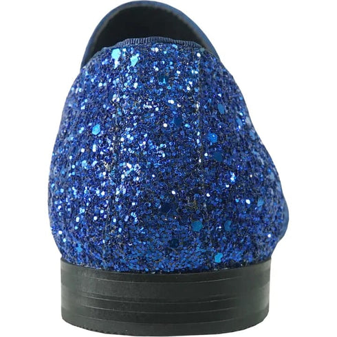 Mens Modern Glitter Sequin Prom Tuxedo Buckle Loafer in Royal Blue