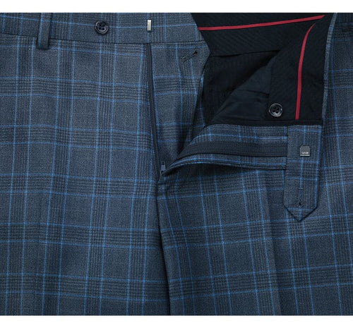 Mens Plaid Suit - Patterned Business Suit - Mens Two Button Classic Fit Two Piece Suit In Blue Windowpane Plaid Check
