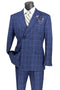 Mens Plaid Suit - Patterned Business Suit - Mens Double Breasted Bold Windowpane Plaid Suit In Blue