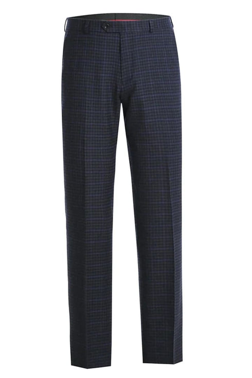 Mens Plaid Suit - Patterned Business Suit - Mens Two Button Slim Fit Two Piece Wool Suit In Navy Blue & Purple Micro Check Plaid