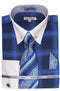 Men's Flannel Plaid Pattern Contrast Collar Dress Shirt & Tie Set In Blue