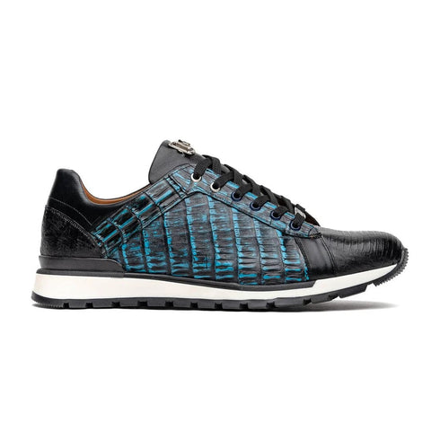 Marco Di Milano Portici Men's Shoes Blue & Black Exotic Lizard / Crocodile Casual Sneakers