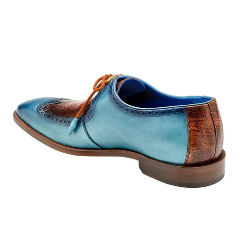 Men's Belvedere Etore Hand Painted Calf & Ostrich Leg Wingtip Dress Shoe In Blue & Camel