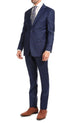 Yves Blue Plaid Check Men's Premium 2 Piece Wool Slim Fit Suit