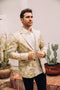 Men’s Elegant Beige Floral Print Blazer with Double Buttons