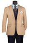 Alberto Nardoni men's modern fit sport coat. Tan houndstooth, two-button blazer with notched lapel, front pockets, and chest pocket. Worn with a vest, light blue shirt, and striped tie.
