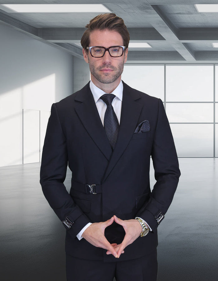2PC Italian Super 200's Wool Suit Modern Fit in Black
