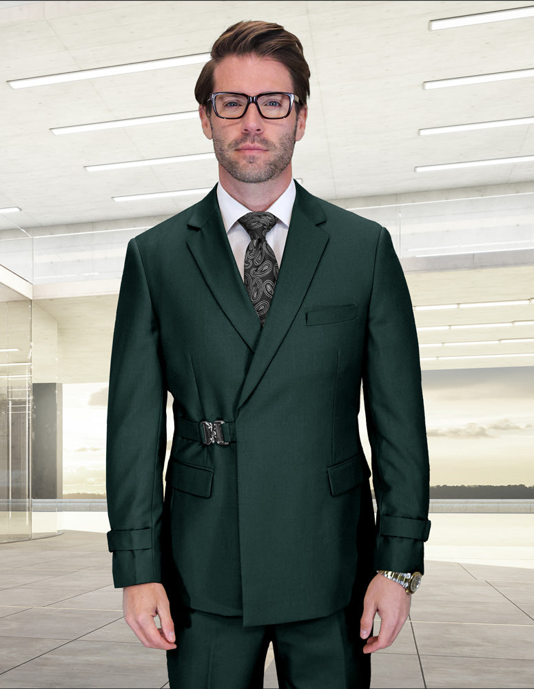 2PC Italian Super 200's Wool Suit Modern Fit in Hunter