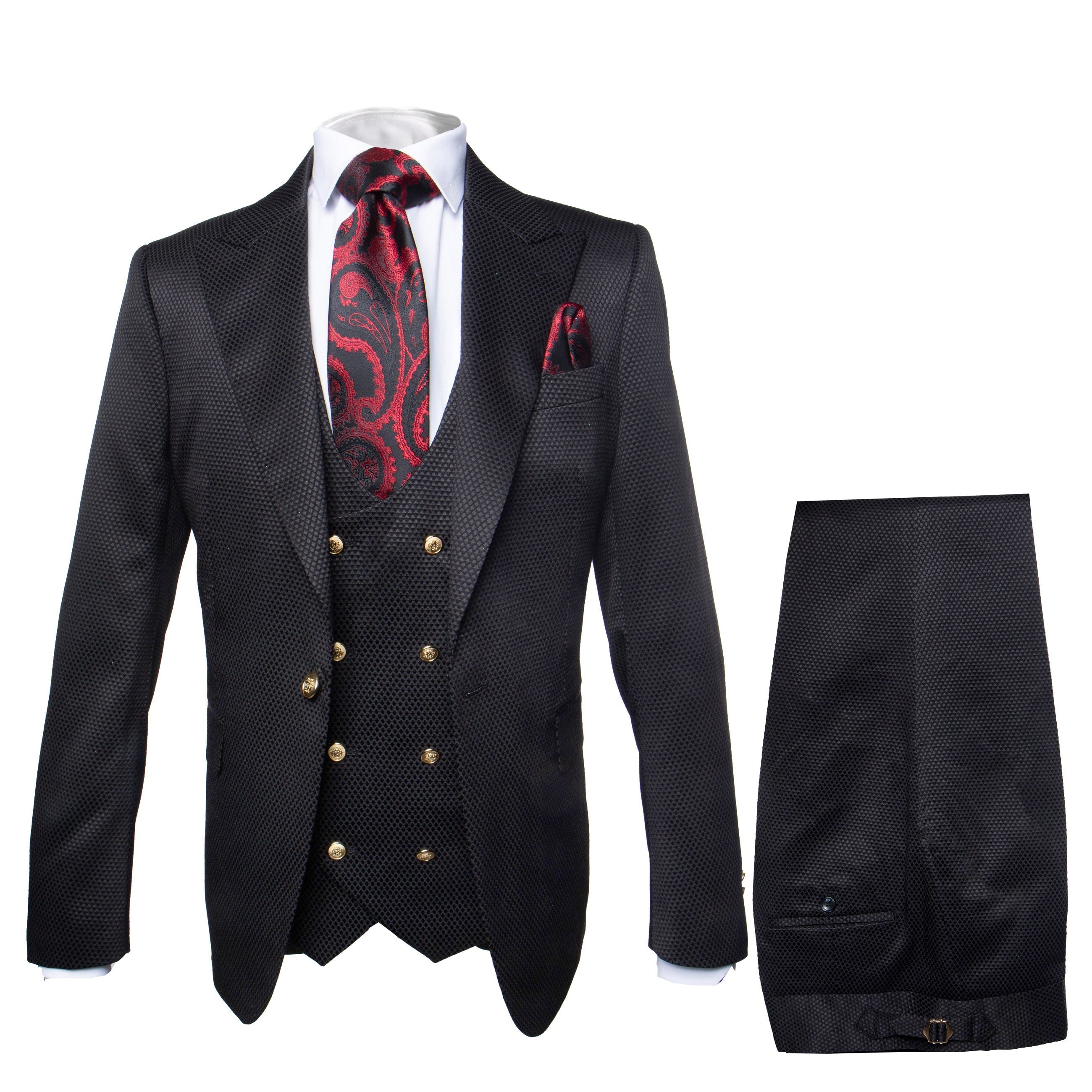 Men’s Formal 3-Piece Suit – Rossi Man Bond Slim Fit in Black | RM1751