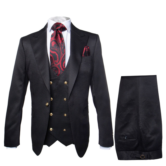 Mens Formal 3-Piece Suit - Rossi Man Bond Slim Fit in Black | RM1751