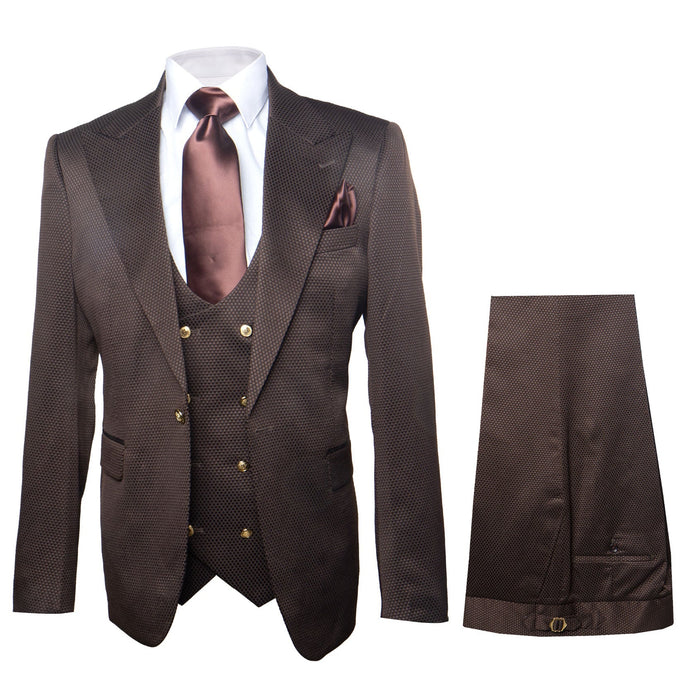 Rossi Man BOND RM1753 Slim Fit 3-Piece Suit - 1-Button Peak Lapel, Modern Formalwear for Men