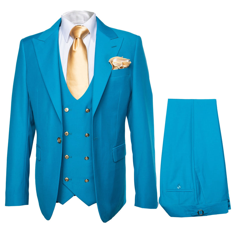 Rossi Man BOND RM1776 Slim Fit 3-Piece Suit â€“ Tailored Turquoise Blue Suit for Formal Occasions