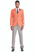 "Orange Men's Summer Suit with Two Button Vest Plaid Pants"