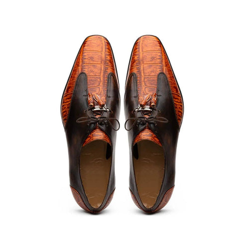 Marco Di Milano Anzio Exotic Alligator & Calfskin Leather Brandy Oxfords