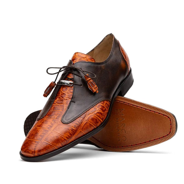 Marco Di Milano Anzio Exotic Alligator & Calfskin Leather Brandy Oxfords