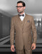 Men's bronze wool suit. Modern fit, two-button, vested. Tailored jacket & vest. Smooth wool fabric. Notched lapels, front pockets. Solid bronze color.
