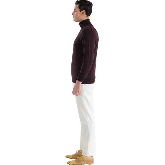 Men's Alberto Nardoni brown turtleneck sweater. Fitted silhouette, high neck, knitted, long sleeves. Deep brown color.
