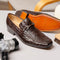 Marco Di Milano Fabro Men's Shoes Brown Exotic Crocodile Horsebit Loafers