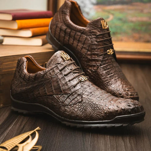 Marco Di Milano Kratos Men's Shoes Brown Exotic Caiman Crocodile Sport Sneakers