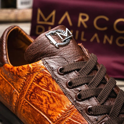 Marco Di Milano Saulo Men's Shoes Brandy & Brown Exotic Ostich / Alligator Casual Sneakers