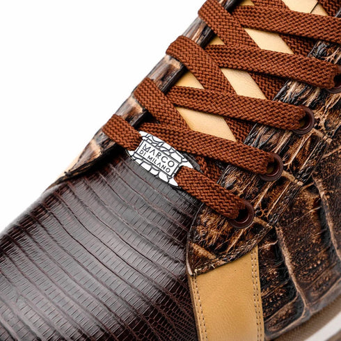 Marco Di Milano Portici Men's Shoes Orix & Brown Exotic Lizard / Crocodile Casual Sneakers