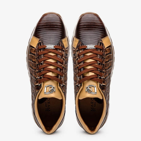 Marco Di Milano Portici Men's Shoes Orix & Brown Exotic Lizard / Crocodile Casual Sneakers