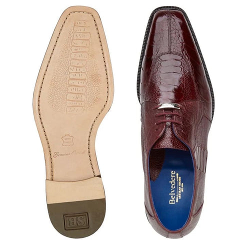 Men's Belvedere Siena Ostrich Leg Moc Toe Dress Shoe In Burgundy