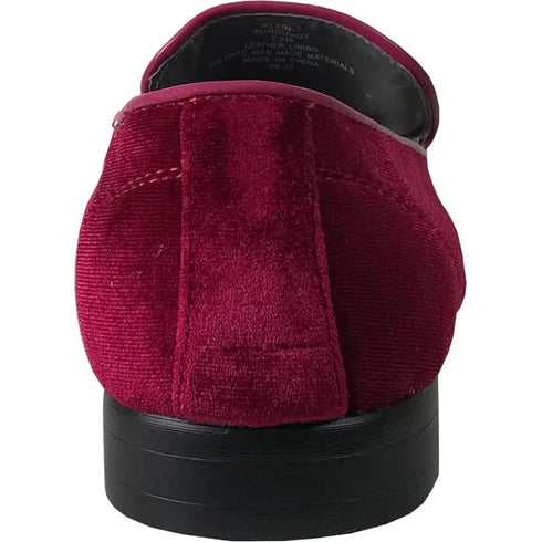 Mens Modern Slip On Velvet Tuxedo Loafer In Burgundy