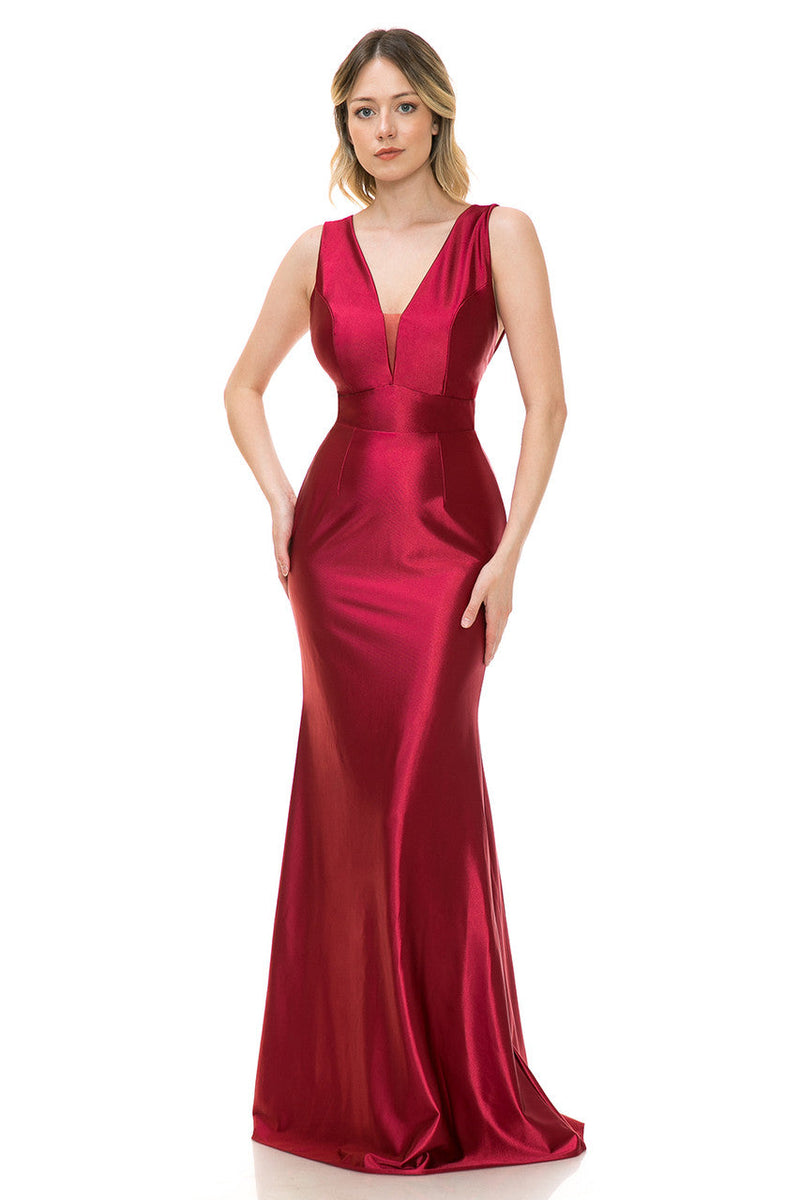 Red Carpet Dress Deep V-Neck Sleeveless Mermaid Gown By Lenovia 5248