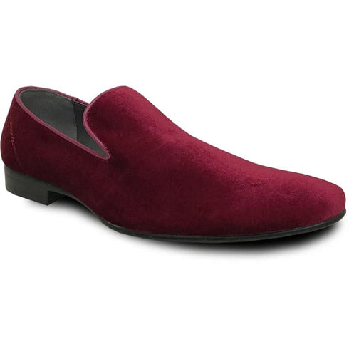 Mens Modern Slip On Velvet Tuxedo Loafer In Burgundy