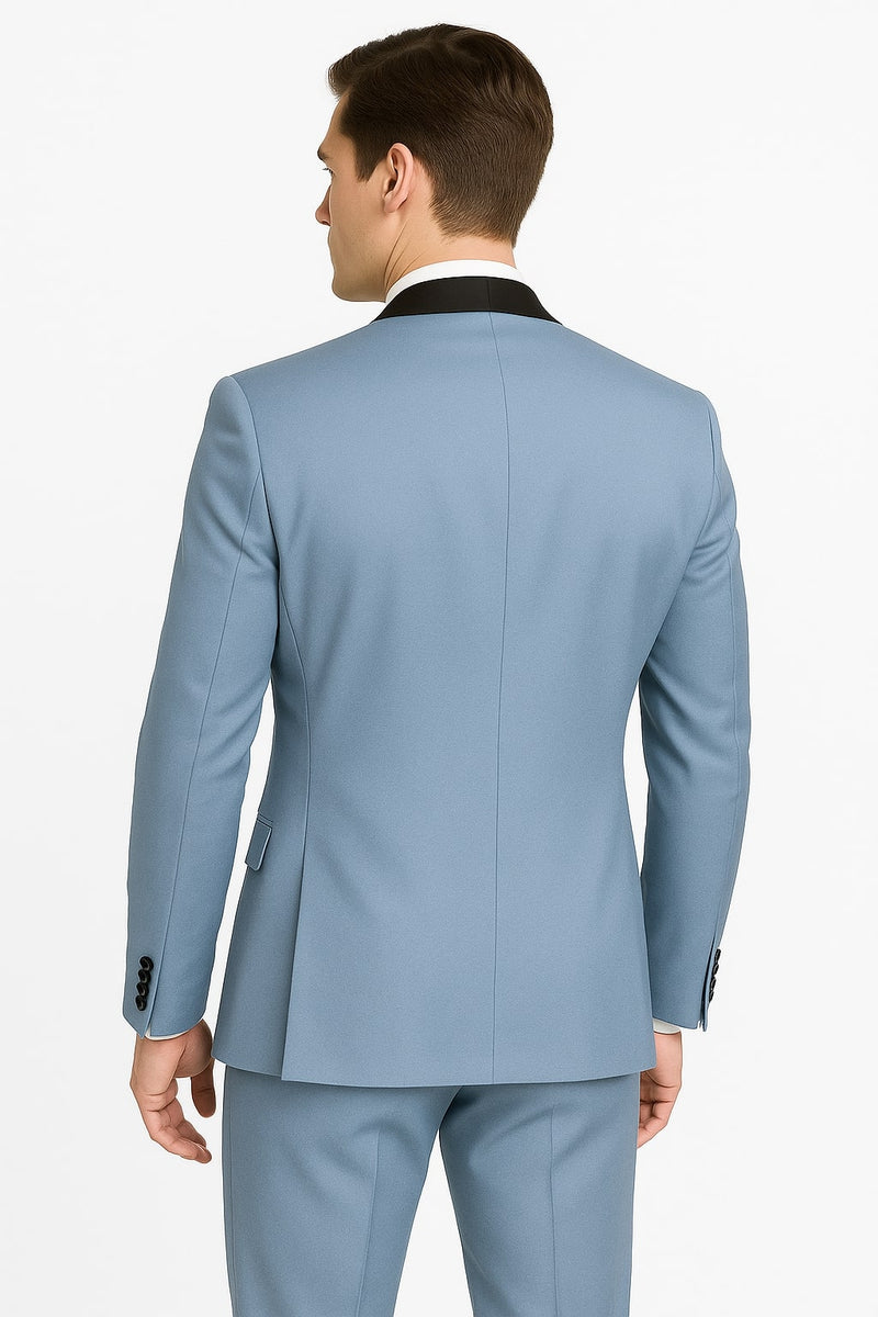 Dusty Blue Suit – Shawl Collar Vested 3-Piece Men’s Suit, Slim Fit Jacket, Pants & Vest