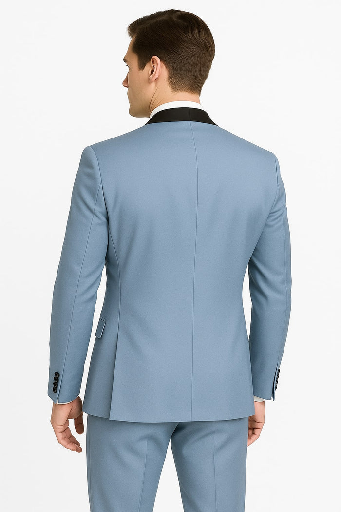 Dusty Blue Suit – Shawl Collar Vested 3-Piece Men’s Suit, Slim Fit Jacket, Pants & Vest